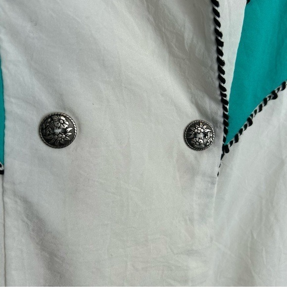 Vintage 80s Colorblock Chevron Short Sleeve Blouse White Pink Purple Teal - Picture 4 of 9